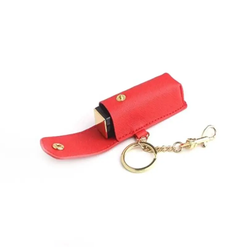 Portable Leather Lipstick Bag Makeup Pouch Lip Balm Bag Keychain Holder Lipsticks Protective Cover With Mirror