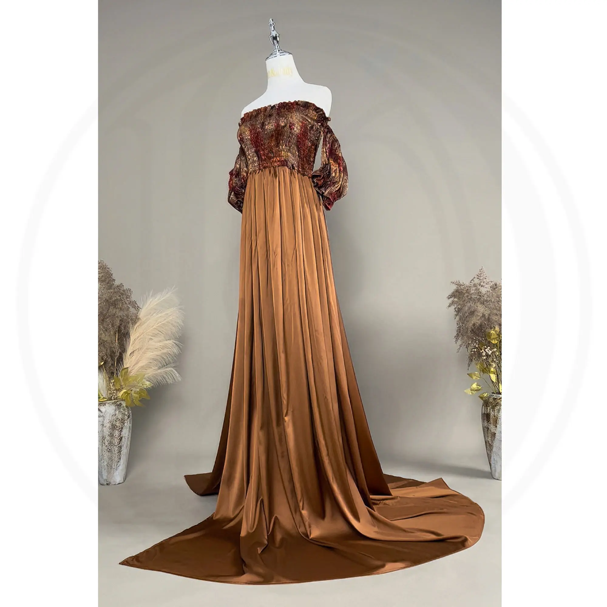 Don&Judy Elegant Women Maternity Photo Shoot Dress Silk-like Off Shoulder Party Evening Gown Pregnancy Women Photography Dresses