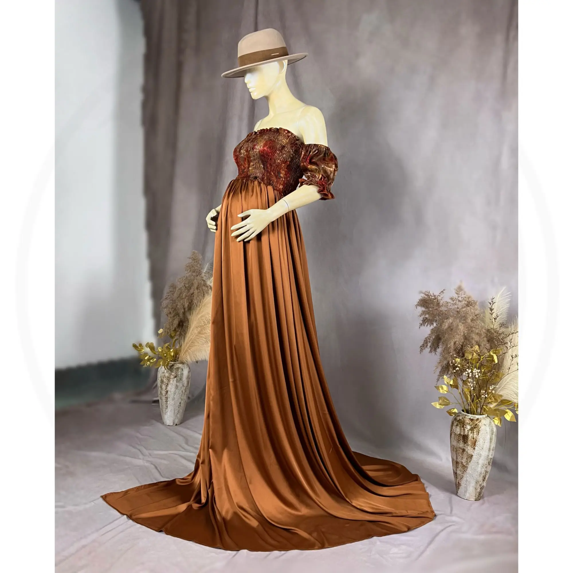 Don&Judy Elegant Women Maternity Photo Shoot Dress Silk-like Off Shoulder Party Evening Gown Pregnancy Women Photography Dresses