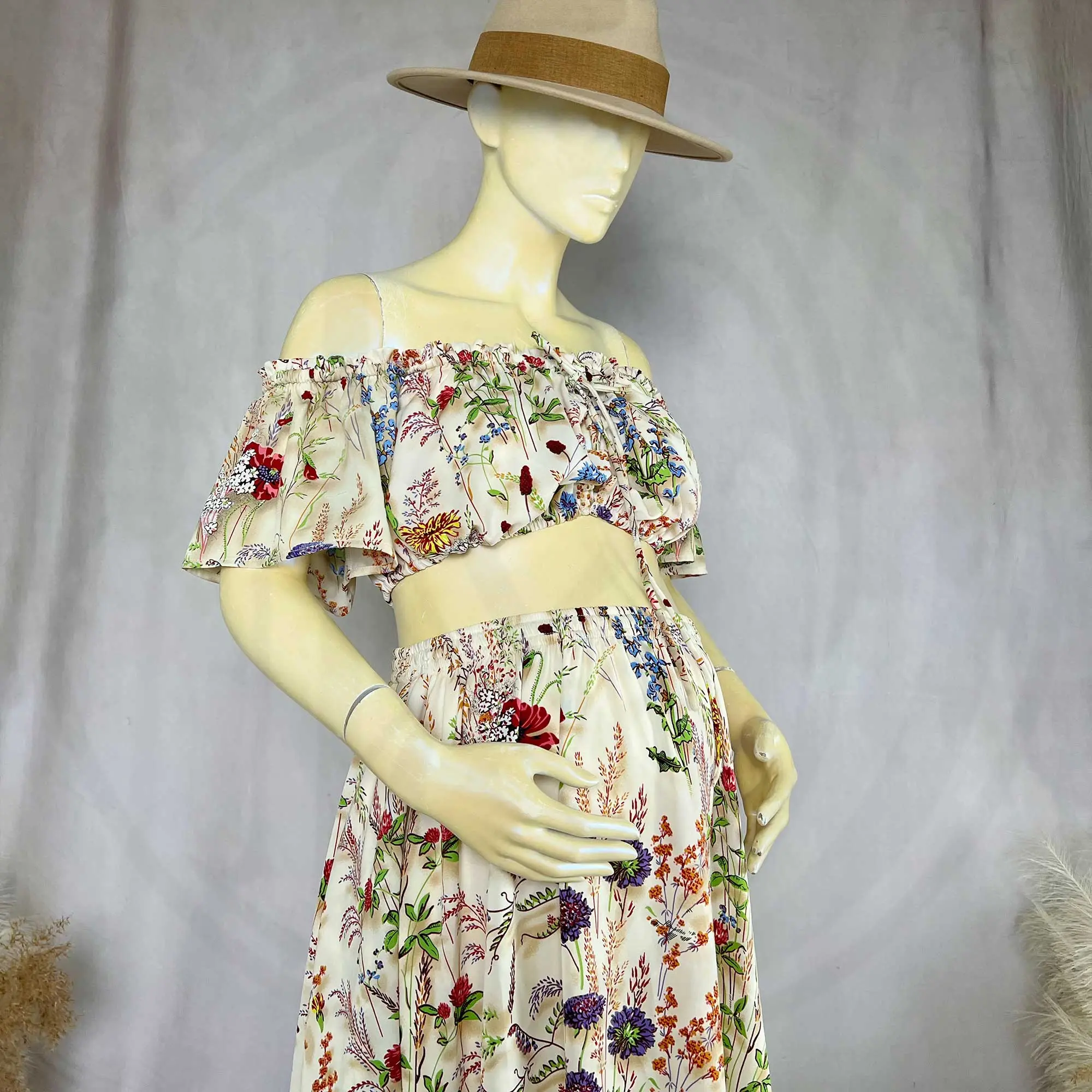 Bohemian Printed Off-the-Shoulder Two-Piece Maternity Photography Gown Clothing Women's Wedding Party Evening Dress Photo Shoot