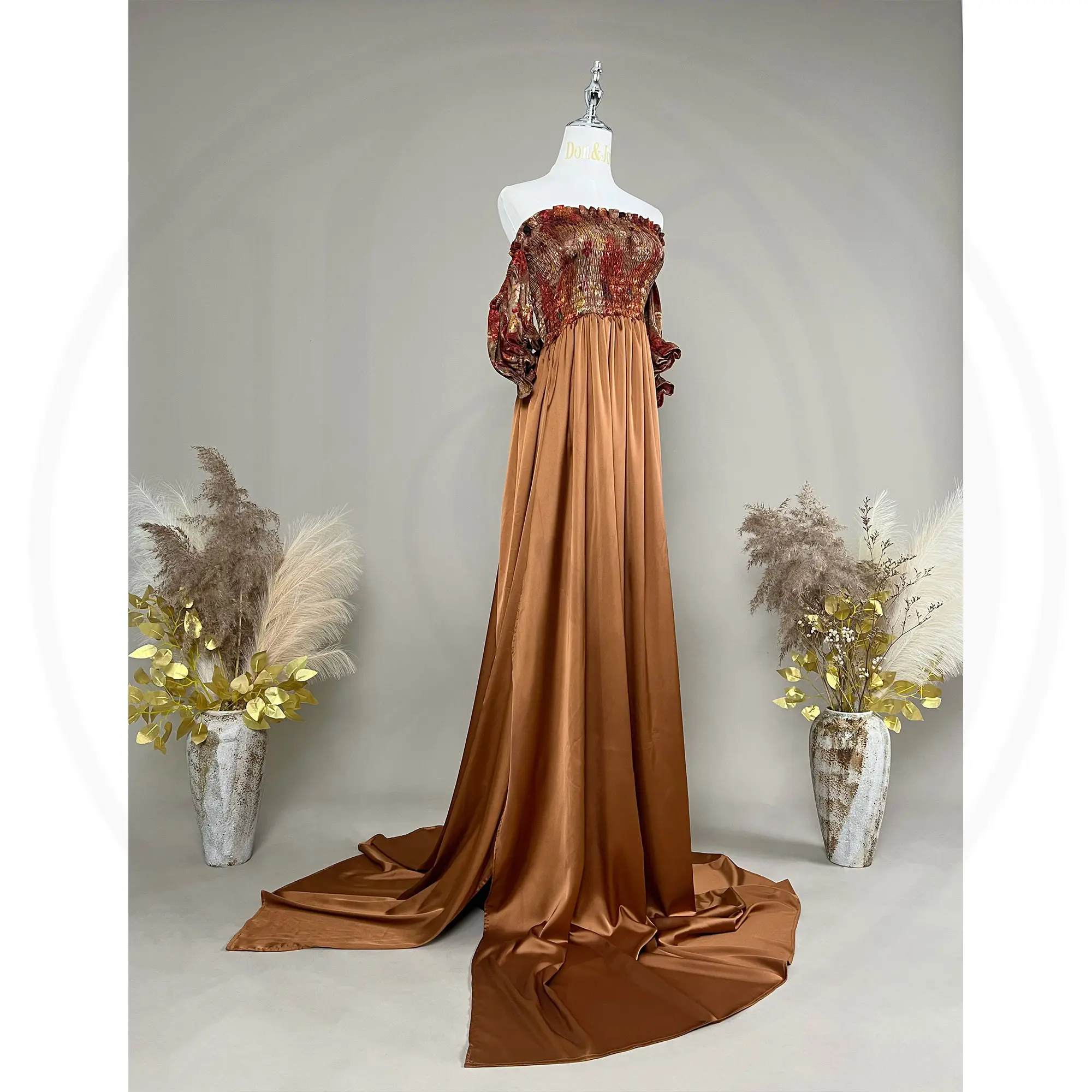 Don&Judy Elegant Women Maternity Photo Shoot Dress Silk-like Off Shoulder Party Evening Gown Pregnancy Women Photography Dresses