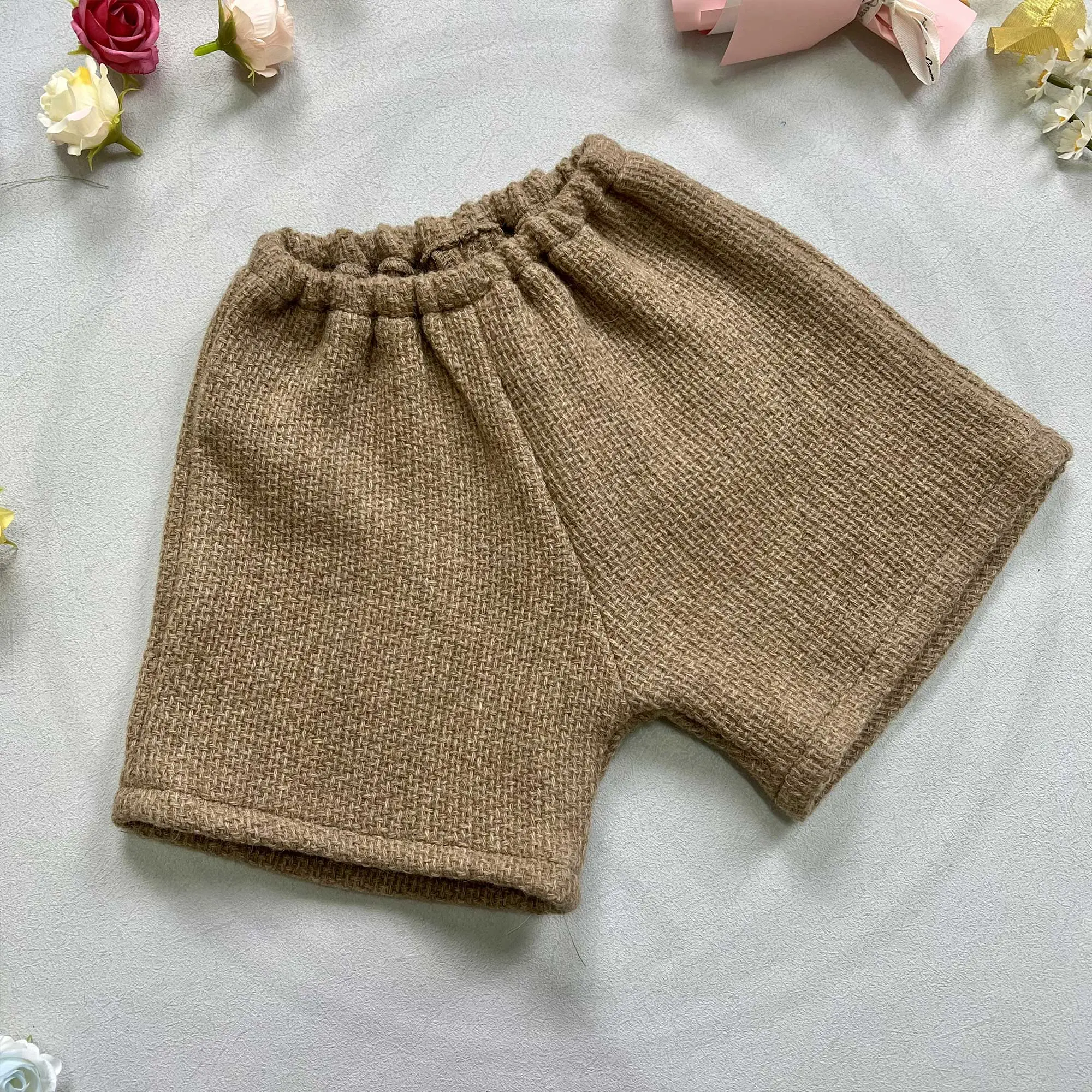 Toddler 1-6Y Camel Color Linen Top Wool Tweed Shorts Photoshoot Set Kids Photography Outfit Birthday Party Clothes