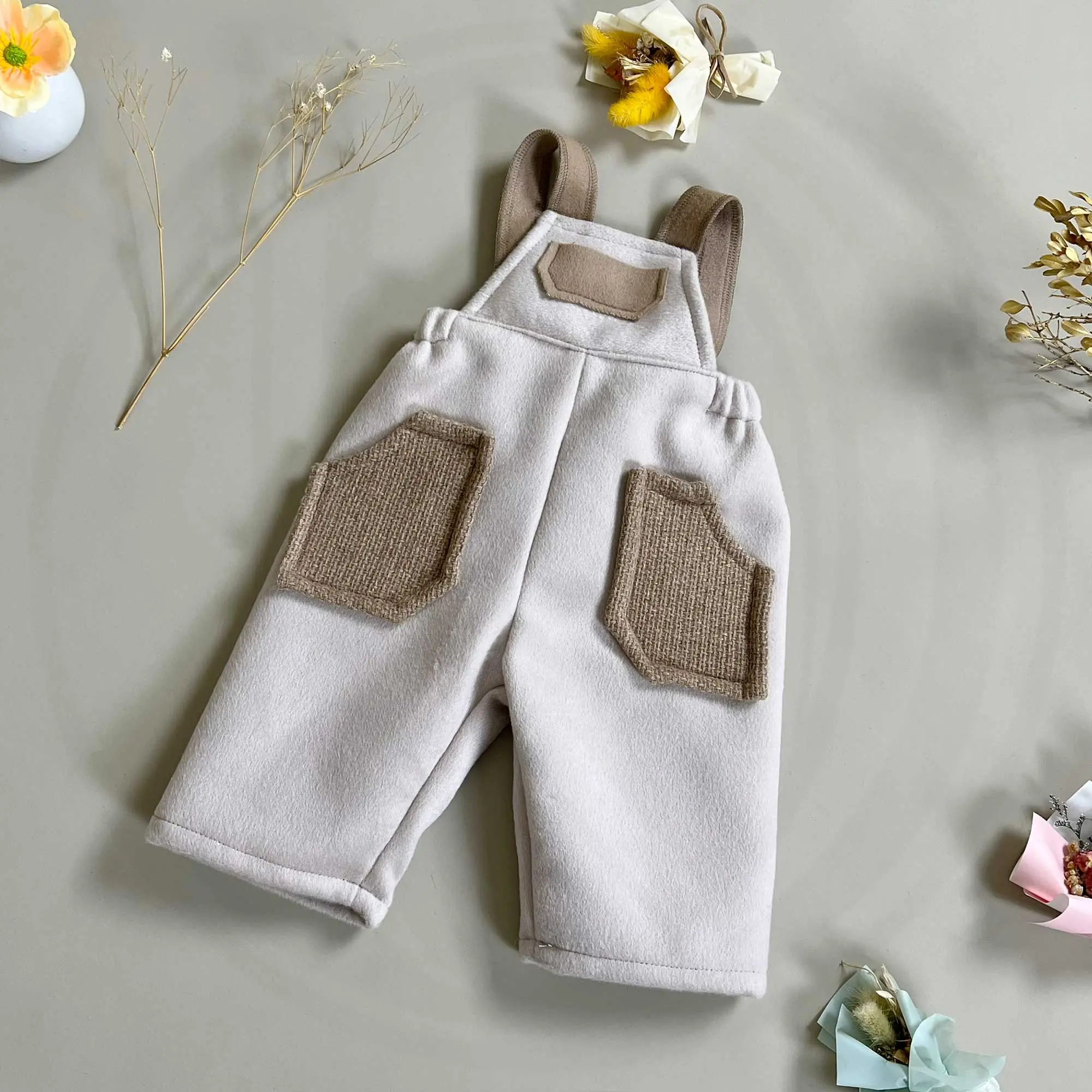 1-6 Years Old Wool Tweed Suspenders Pants Beige Wool Blazer Baby Sets New Style Outfit Sets Photography Studio Photo Prop