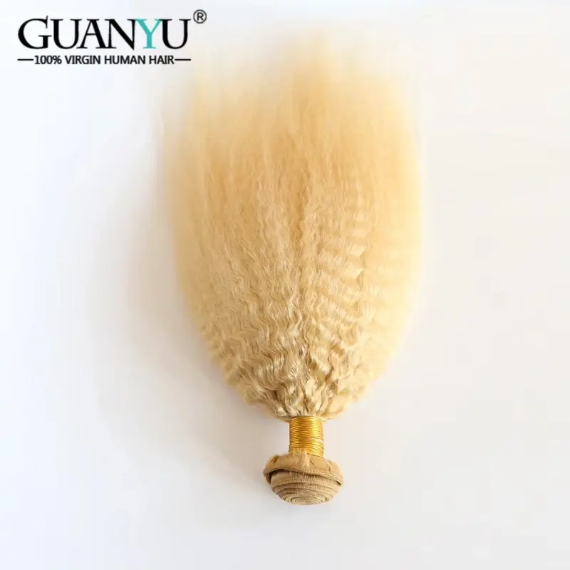 #613 Blonde Kinky Straight Hair Bundles with Frontal Brazilian 100% Human Hair Weave 3 Bundles with Lace Frontal 13x4 KKS