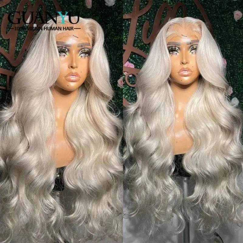 Platinum Blonde Body Wave 13x4 Lace Frontal Human Hair Wig For Women 60# White Colored Peruvian Transparent Lace Wig Pre Plucked