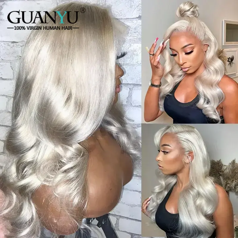 Platinum Blonde Body Wave 13x4 Lace Frontal Human Hair Wig For Women 60# White Colored Peruvian Transparent Lace Wig Pre Plucked