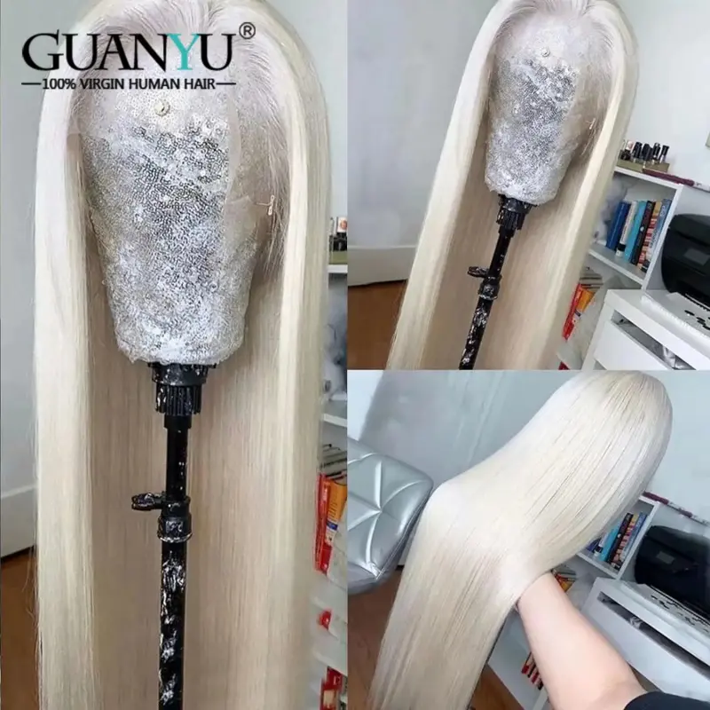 Platinum Blonde Body Wave 13x4 Lace Frontal Human Hair Wig For Women 60# White Colored Peruvian Transparent Lace Wig Pre Plucked