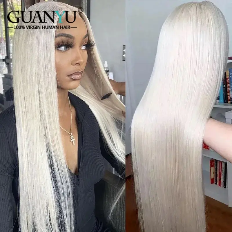 Platinum Blonde Body Wave 13x4 Lace Frontal Human Hair Wig For Women 60# White Colored Peruvian Transparent Lace Wig Pre Plucked