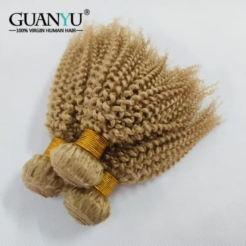 #27 Honey Blonde Kinky Curly Human Hair Bundles 100% Human Hair Extensions Remy Hair Weaves 3/4 Bundle Deals Human Hair Weft
