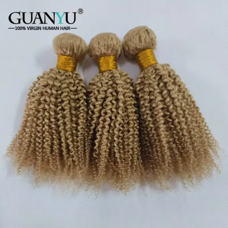 #27 Honey Blonde Kinky Curly Human Hair Bundles 100% Human Hair Extensions Remy Hair Weaves 3/4 Bundle Deals Human Hair Weft