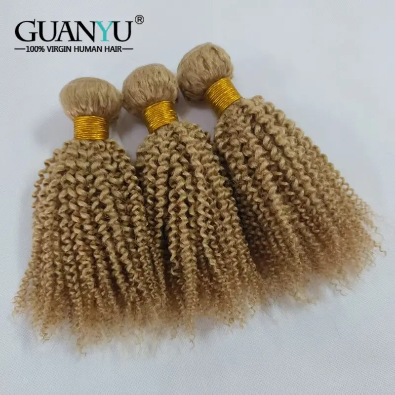 #27 Honey Blonde Kinky Curly Human Hair Bundles 100% Human Hair Extensions Remy Hair Weaves 3/4 Bundle Deals Human Hair Weft