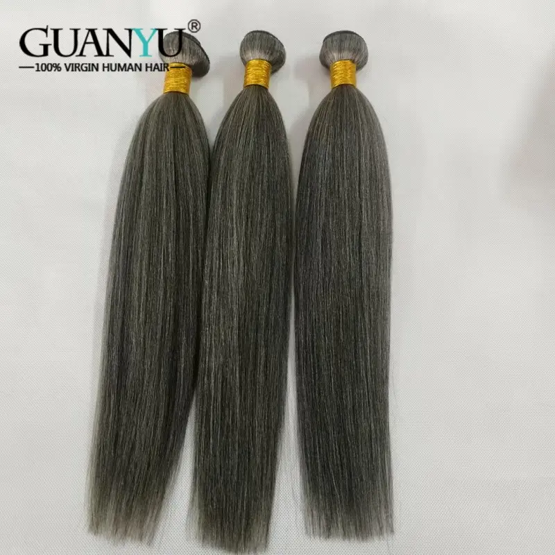 Black And Gray Color Highlighted Hair Bundles Extensions 3/4 Bundle Yaki Straight Ombre 100% Human Hair Weave With Highlights