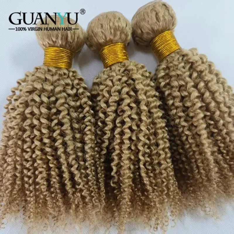 #27 Honey Blonde Kinky Curly Human Hair Bundles 100% Human Hair Extensions Remy Hair Weaves 3/4 Bundle Deals Human Hair Weft