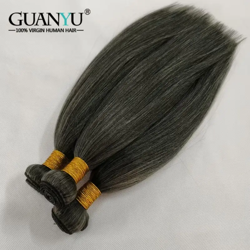 Black And Gray Color Highlighted Hair Bundles Extensions 3/4 Bundle Yaki Straight Ombre 100% Human Hair Weave With Highlights