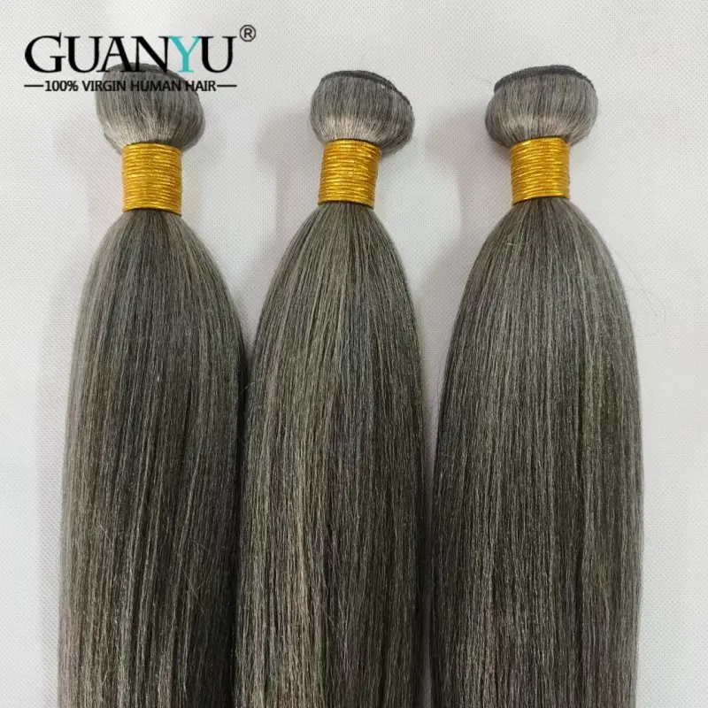Black And Gray Color Highlighted Hair Bundles Extensions 3/4 Bundle Yaki Straight Ombre 100% Human Hair Weave With Highlights