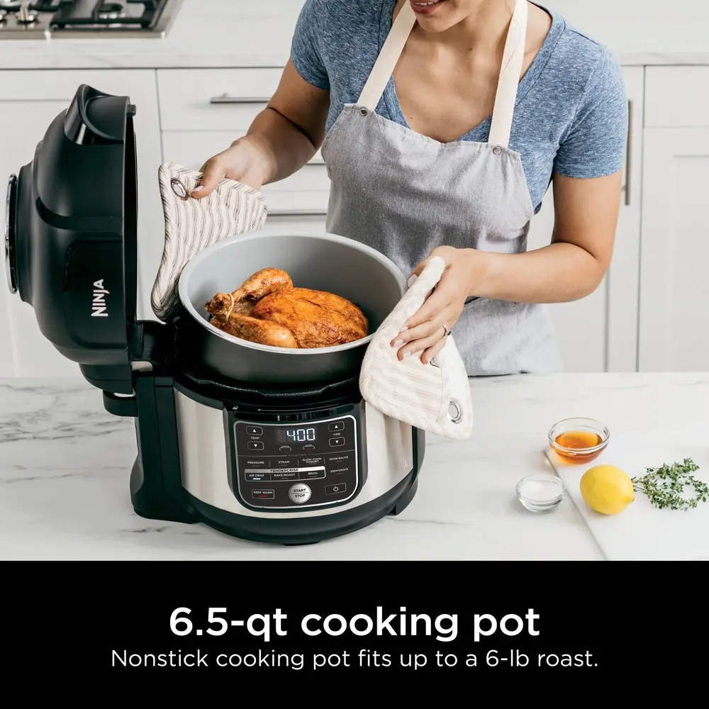 10-in-1 Multicooker Pressure Cooker Air Fryer 6.5 Quart Nonstick Stainless Steel with Nesting Broil Rack Recipes and Safety