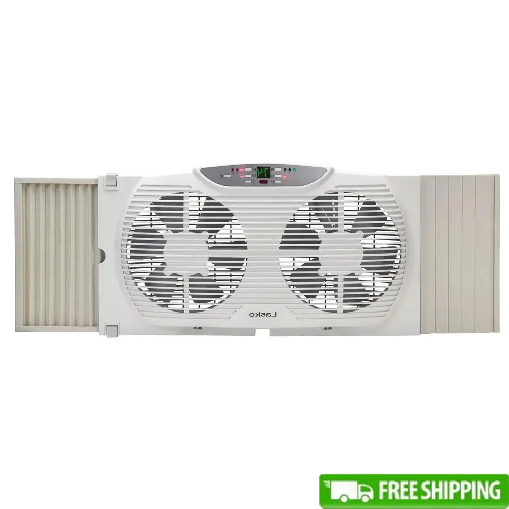 3-Speed Twin Window Fan with Remote Control Electrically Reversible Fan Intake Exhaust and Exchange Quiet Indoor Cooling Unit