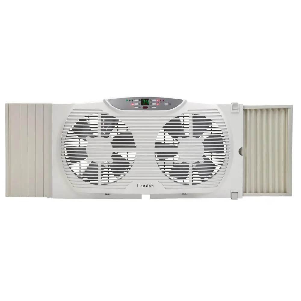 3-Speed Twin Window Fan with Remote Control Electrically Reversible Fan Intake Exhaust and Exchange Quiet Indoor Cooling Unit