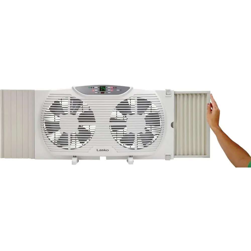 3-Speed Twin Window Fan with Remote Control Electrically Reversible Fan Intake Exhaust and Exchange Quiet Indoor Cooling Unit