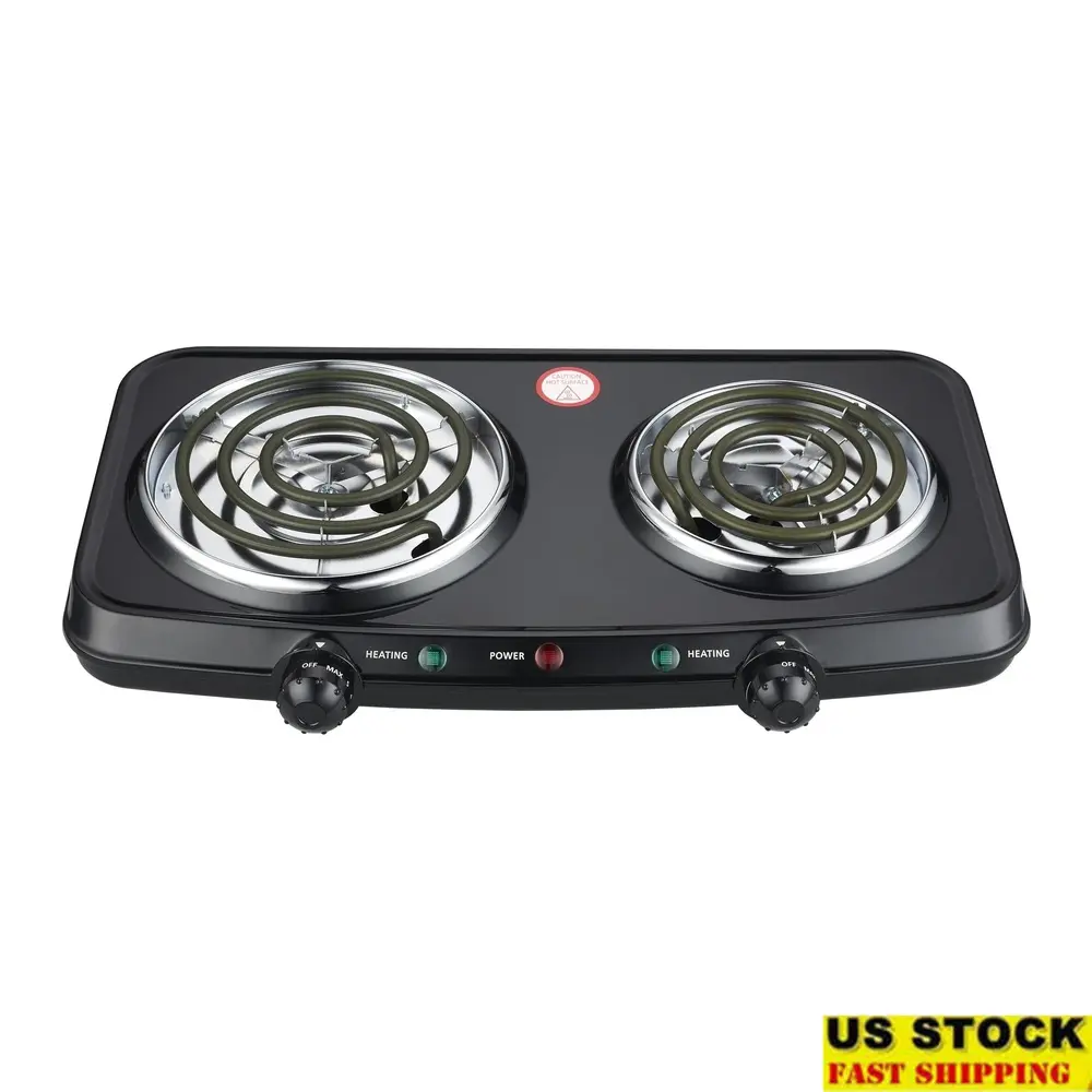 Portable Double Burner Hot Plate 1800W Compact Electric Cooking Stove Adjustable Temperature Rubber Feet User Friendly Kitchen