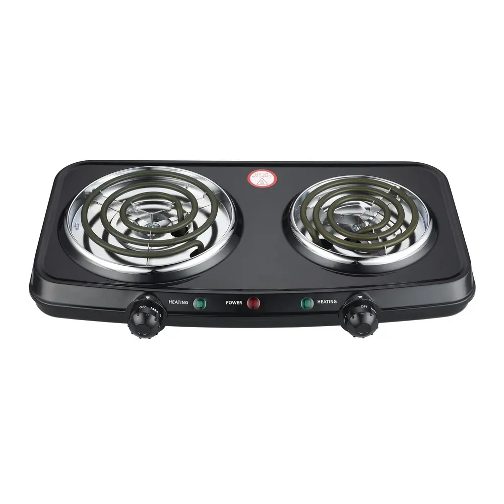 Portable Double Burner Hot Plate 1800W Compact Electric Cooking Stove Adjustable Temperature Rubber Feet User Friendly Kitchen
