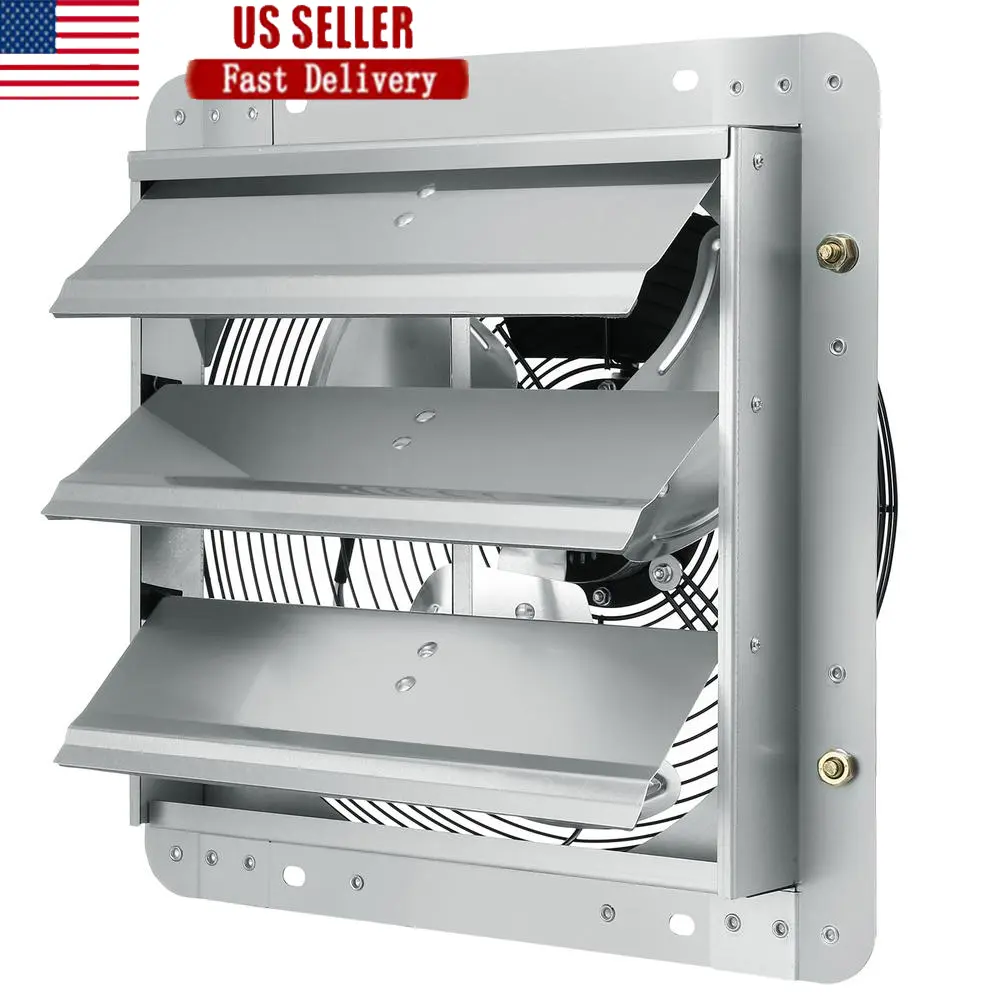 Shutter Exhaust Fan Wall Mounted 12 Inch 1000 CFM High Airflow Ventilator Thermally Protected Aluminum Dust Water Resistant