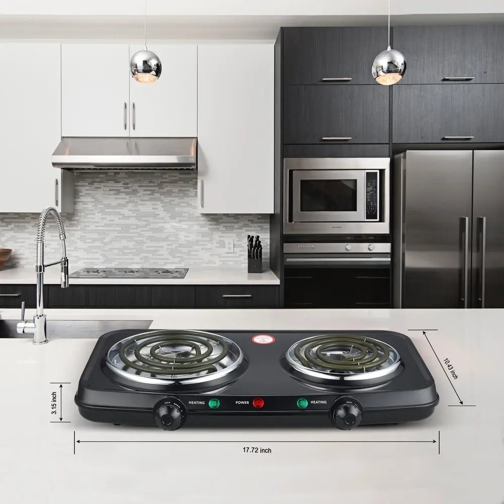 Portable Double Burner Hot Plate 1800W Compact Electric Cooking Stove Adjustable Temperature Rubber Feet User Friendly Kitchen