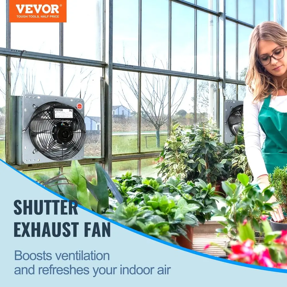 Shutter Exhaust Fan Wall Mounted 12 Inch 1000 CFM High Airflow Ventilator Thermally Protected Aluminum Dust Water Resistant