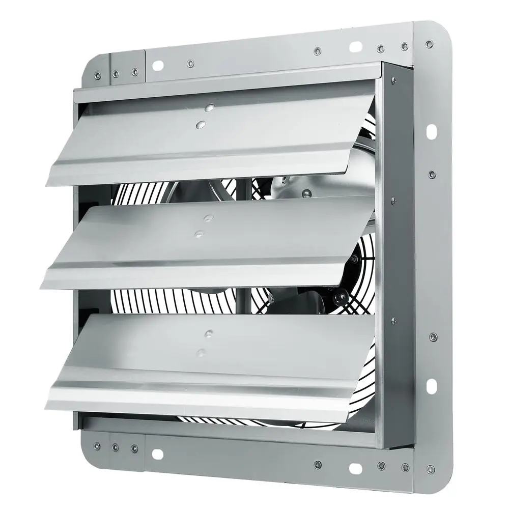 Shutter Exhaust Fan Wall Mounted 12 Inch 1000 CFM High Airflow Ventilator Thermally Protected Aluminum Dust Water Resistant
