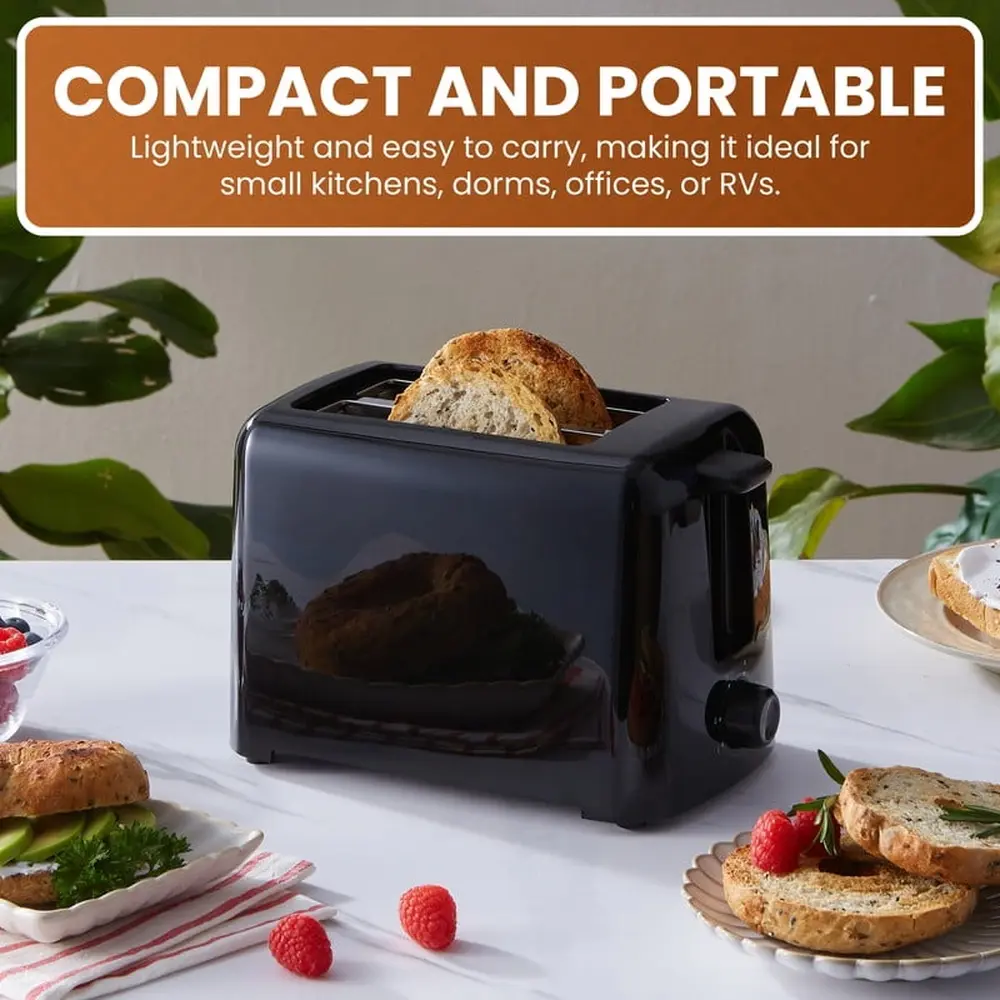 2 Slice Cool Touch Toaster with 6 Adjustable Toast Shades and Drop Down Crumb Tray Easy Cleaning and Safe Use