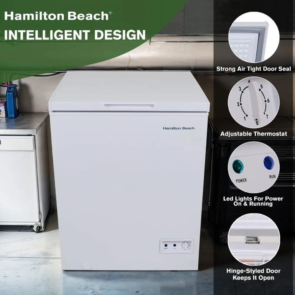 5.0 Cu Ft Chest Freezer Garage Ready Movable Basket Adjustable Temperature Control Easy Defrost Drain White Storage Solution