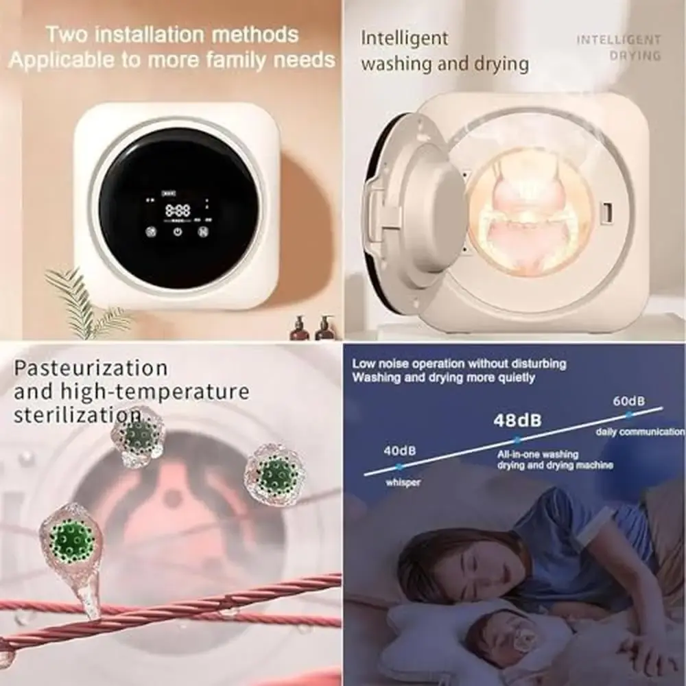Portable Front Drum Washing Machine Smart Drying Anti-Fall Wall Mounted Washer-Dryer 3.7kg Capacity Curved Body Quiet Operation