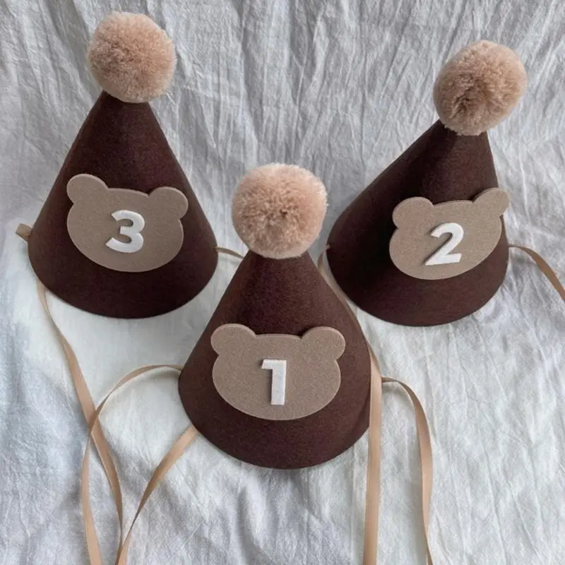 M76C Baby Birthday Hat with Chin Strap for 1st 2nd 3rd Year 100 Days Shower Party