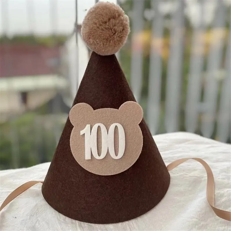 M76C Baby Birthday Hat with Chin Strap for 1st 2nd 3rd Year 100 Days Shower Party