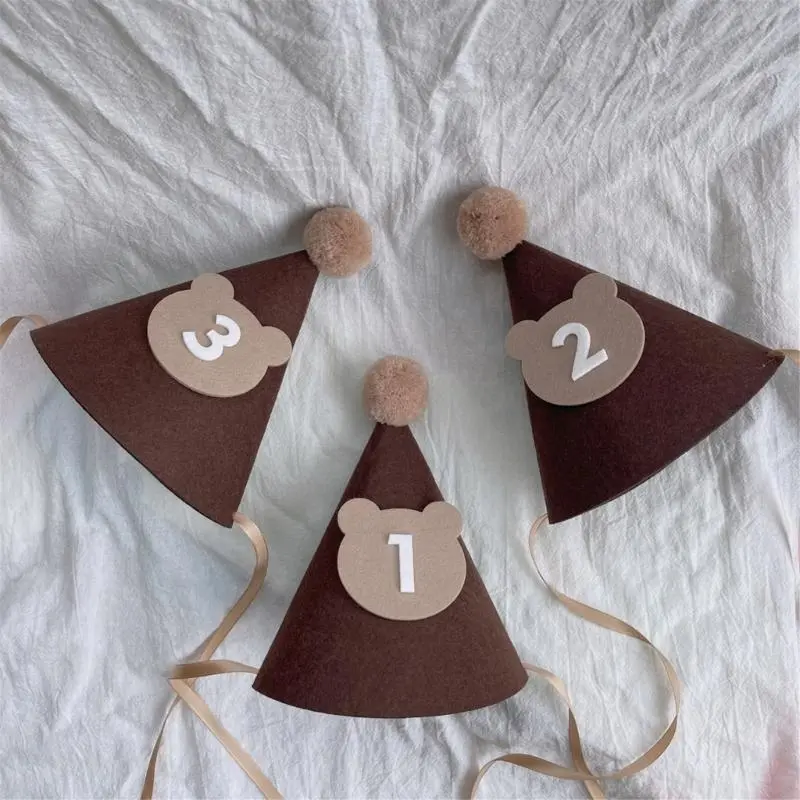 M76C Baby Birthday Hat with Chin Strap for 1st 2nd 3rd Year 100 Days Shower Party