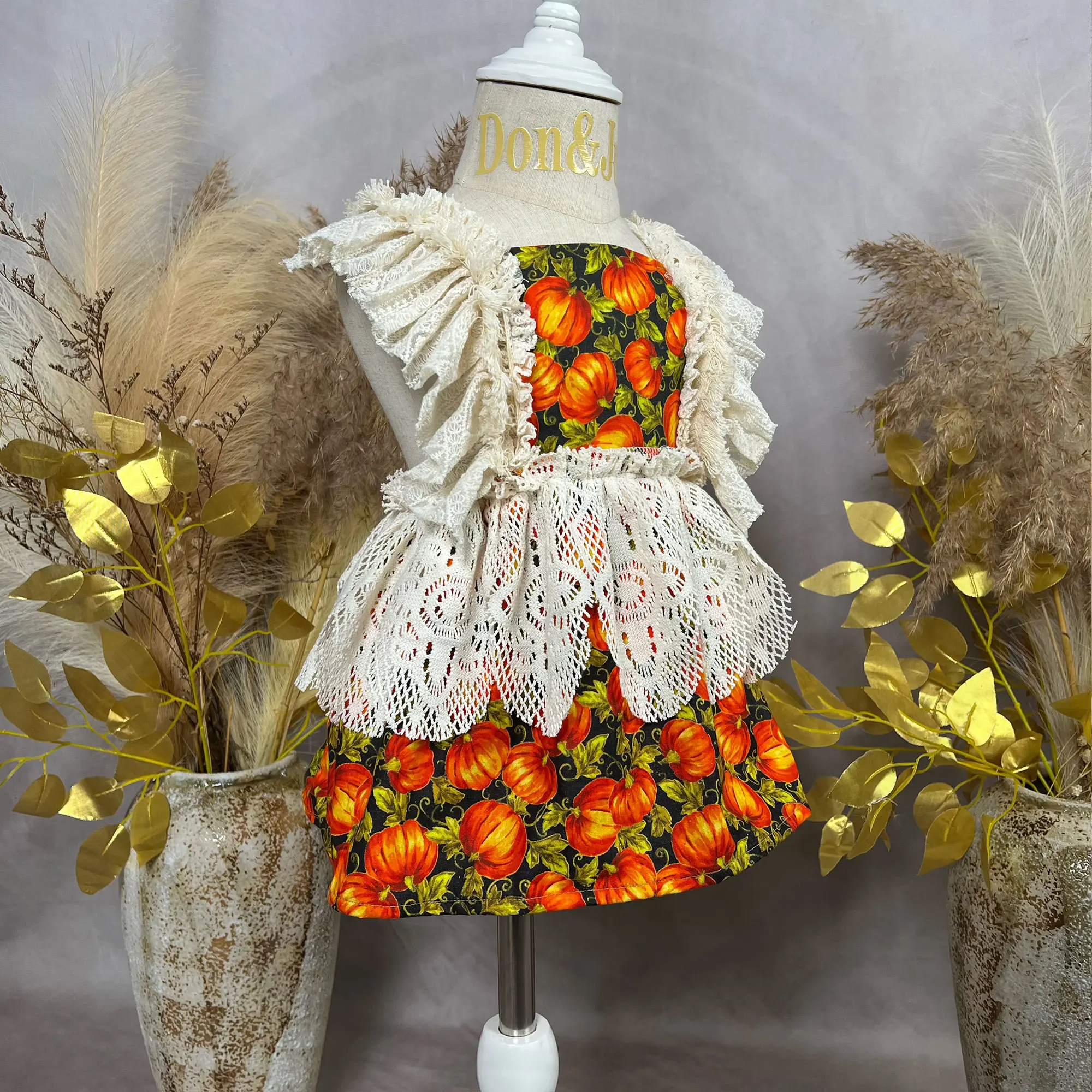 1-6 Years Old Sleeveless Lace-Trimmed Dresses Costume for Baby Kids Halloween Birthday Party Lovely Pumpkin Dress Photography