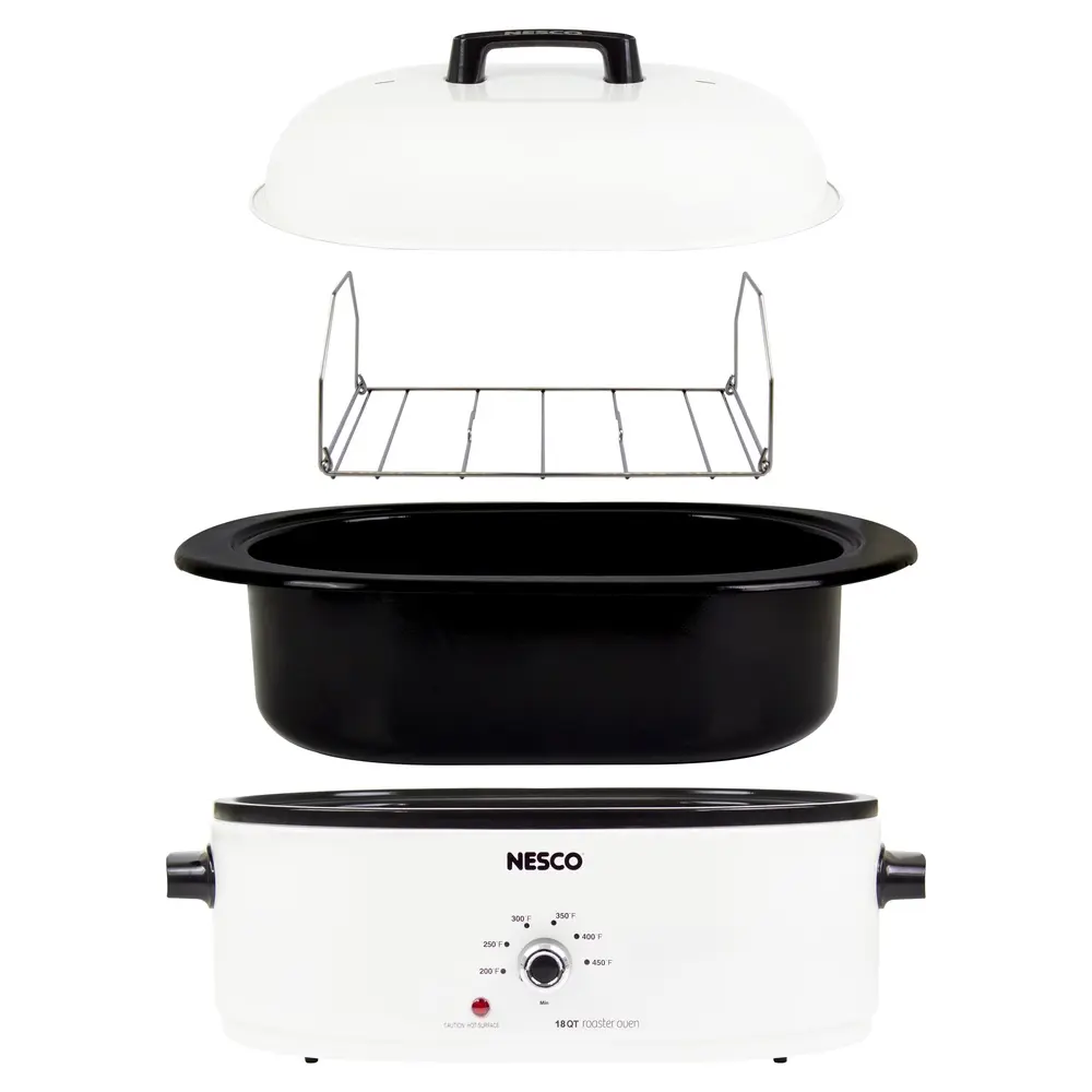 18 Qt Electric Roaster 1450 Watt with Removable Porcelain Cookwell Cooking Rack Temperature Control Roasting Baking Steaming