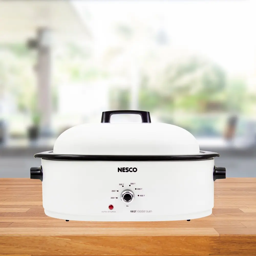 18 Qt Electric Roaster 1450 Watt with Removable Porcelain Cookwell Cooking Rack Temperature Control Roasting Baking Steaming