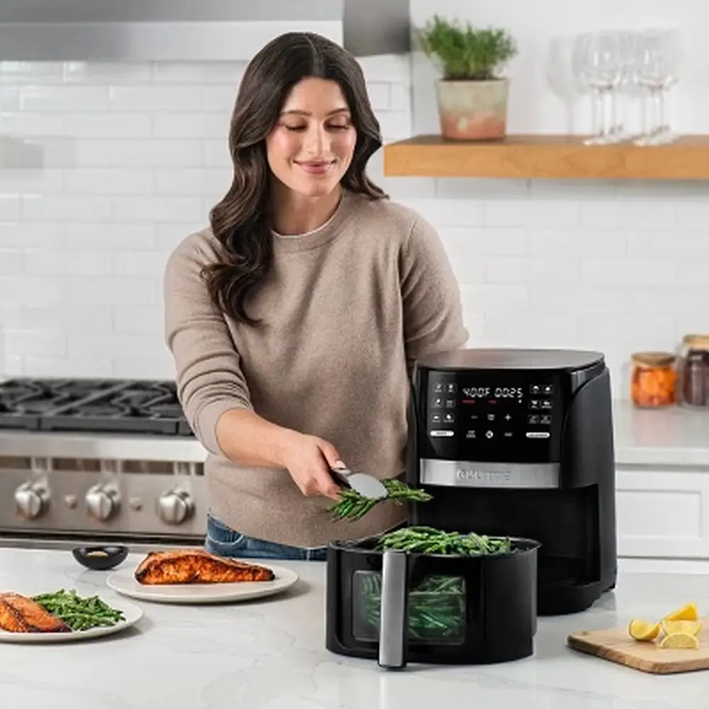6-Qt Digital Air Fryer with 12 Presets Touchscreen Nonstick Crisper Tray Guided Cooking Prompts FryForce 360 Technology