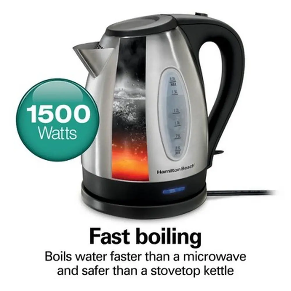 1500W Stainless Steel Electric Kettle 1.7L Fast Boiling BPA-Free Water Level Indicator Cordless Design Automatic Shutoff Safety