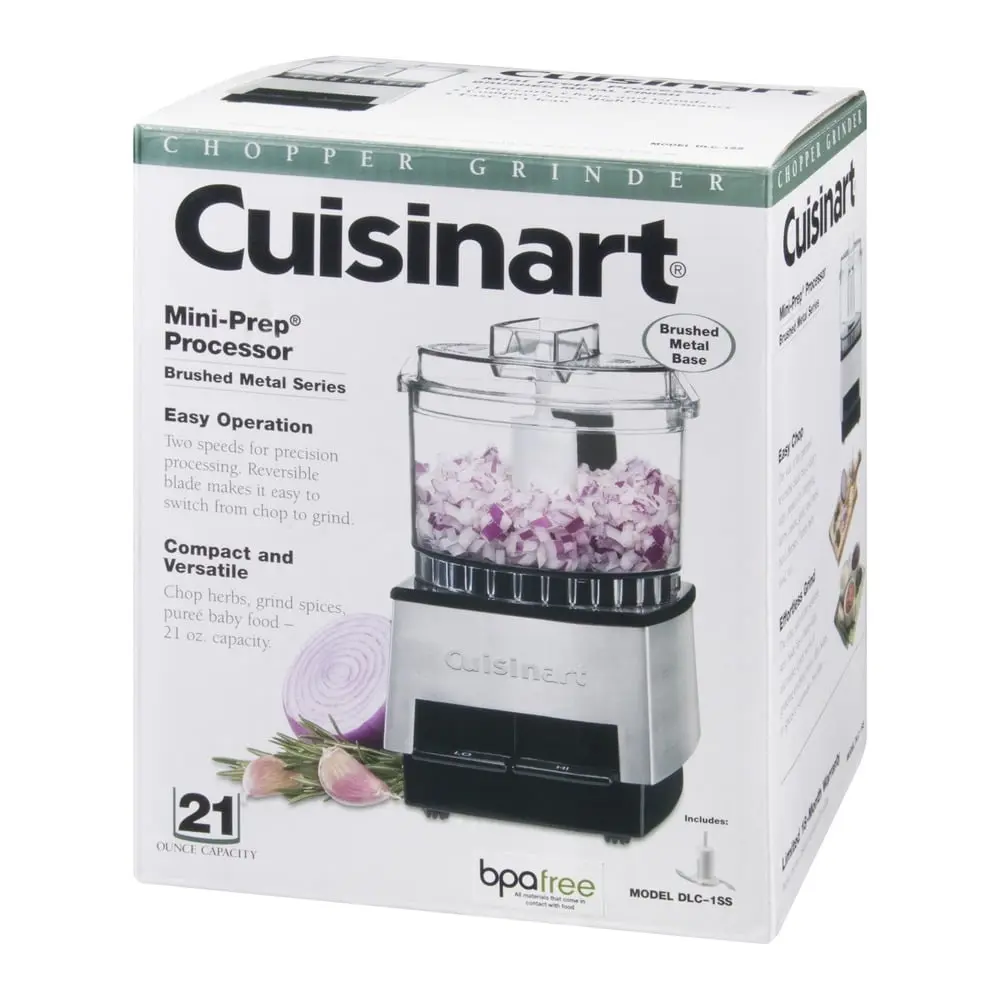 Compact Stainless Steel Food Processor 21 Ounce Chopper 110 Watt 2 Speed Touchpad Controls Reversible Blade Dishwasher Safe