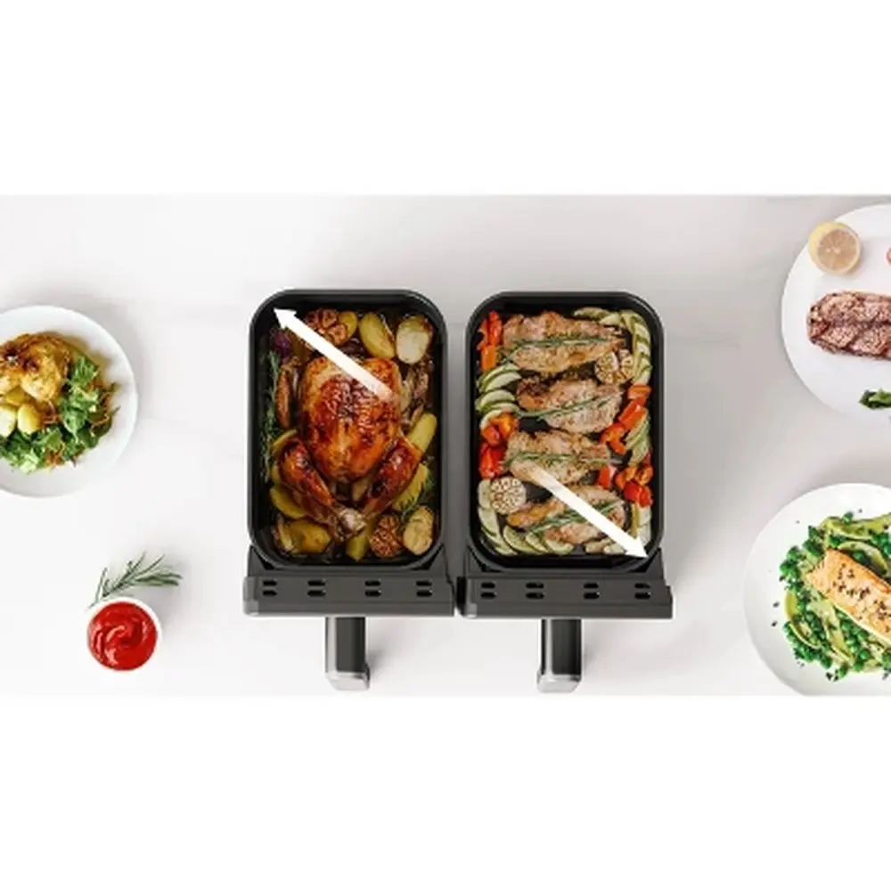 8.4QT Dual Basket Air Fryer Digital Control Nonstick Cool Touch 1650W Sync Finish 9-in-1 Cooking Functions Easy Clean-Up