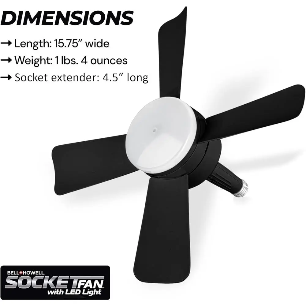 Socket Fan Light 15.4 Inch LED Ceiling Fan with Remote Control 1000 Lumens Dimmable Light Easy Installation Energy Efficient