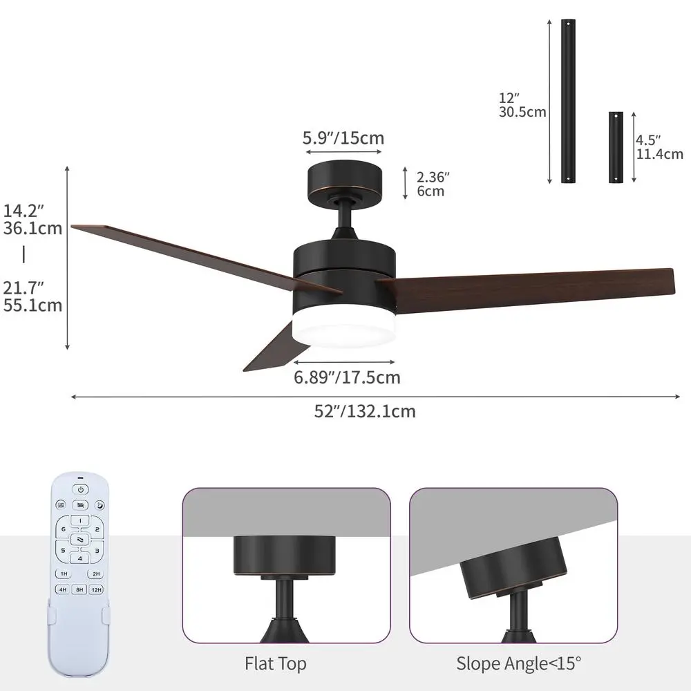 Modern Ceiling Fan with LED Light Remote Control Reversible DC Motor 3 Blades Quiet Easy to Install Energy Efficient Living Room