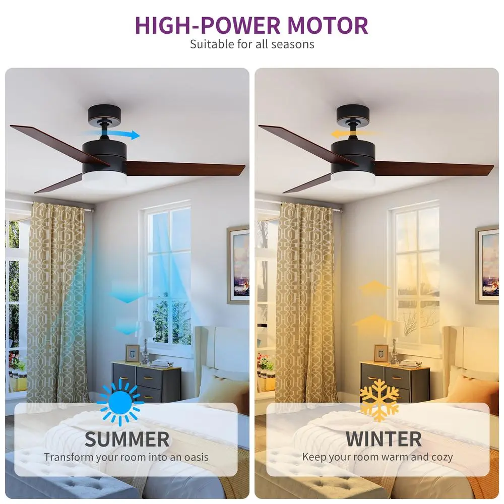 Modern Ceiling Fan with LED Light Remote Control Reversible DC Motor 3 Blades Quiet Easy to Install Energy Efficient Living Room