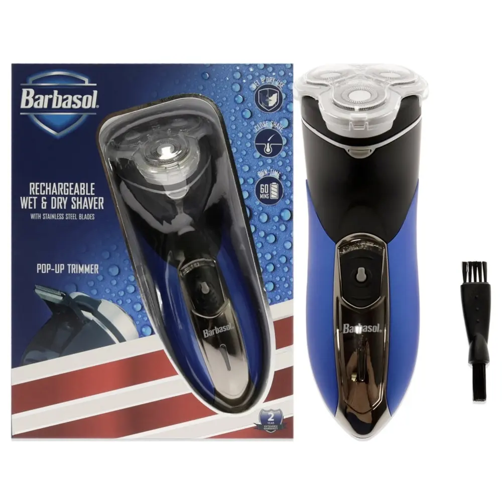 Rechargeable Rotary Shaver with Stainless Steel Blades Pop-Up Trimmer Cleaning Brush Cord 45min Shaving Time Personal Care