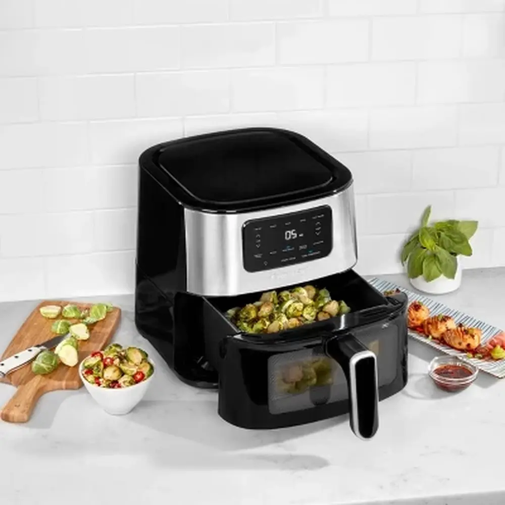 6qt Stainless Steel Air Fryer Digital Control 1800W Automatic Shut-Off Dishwasher-Safe Parts Healthy Cooking with 5 Functions