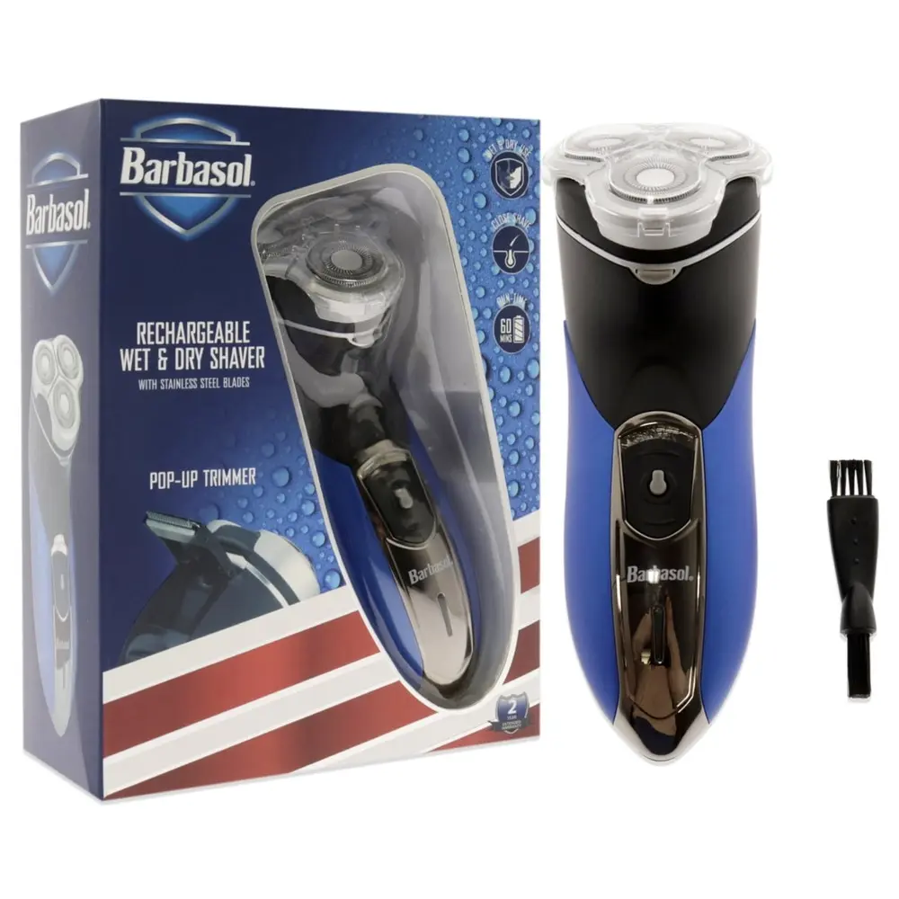 Rechargeable Rotary Shaver with Stainless Steel Blades Pop-Up Trimmer Cleaning Brush Cord 45min Shaving Time Personal Care