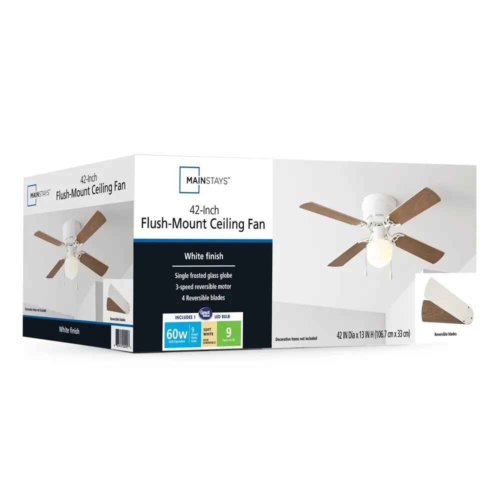 2 Pack 42 Inch Indoor Hugger Ceiling Fan with Light 4 Reversible Blades LED Bulb Quiet Motor Low Profile Design
