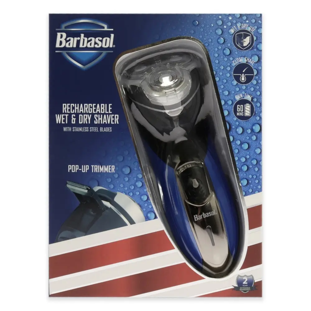 Rechargeable Rotary Shaver with Stainless Steel Blades Pop-Up Trimmer Cleaning Brush Cord 45min Shaving Time Personal Care